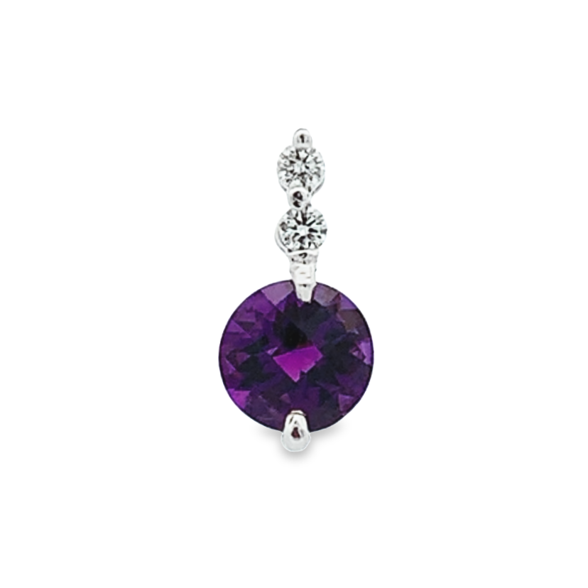 14K ROUND AMETHYST PENDANT WITH DIAMONDS
