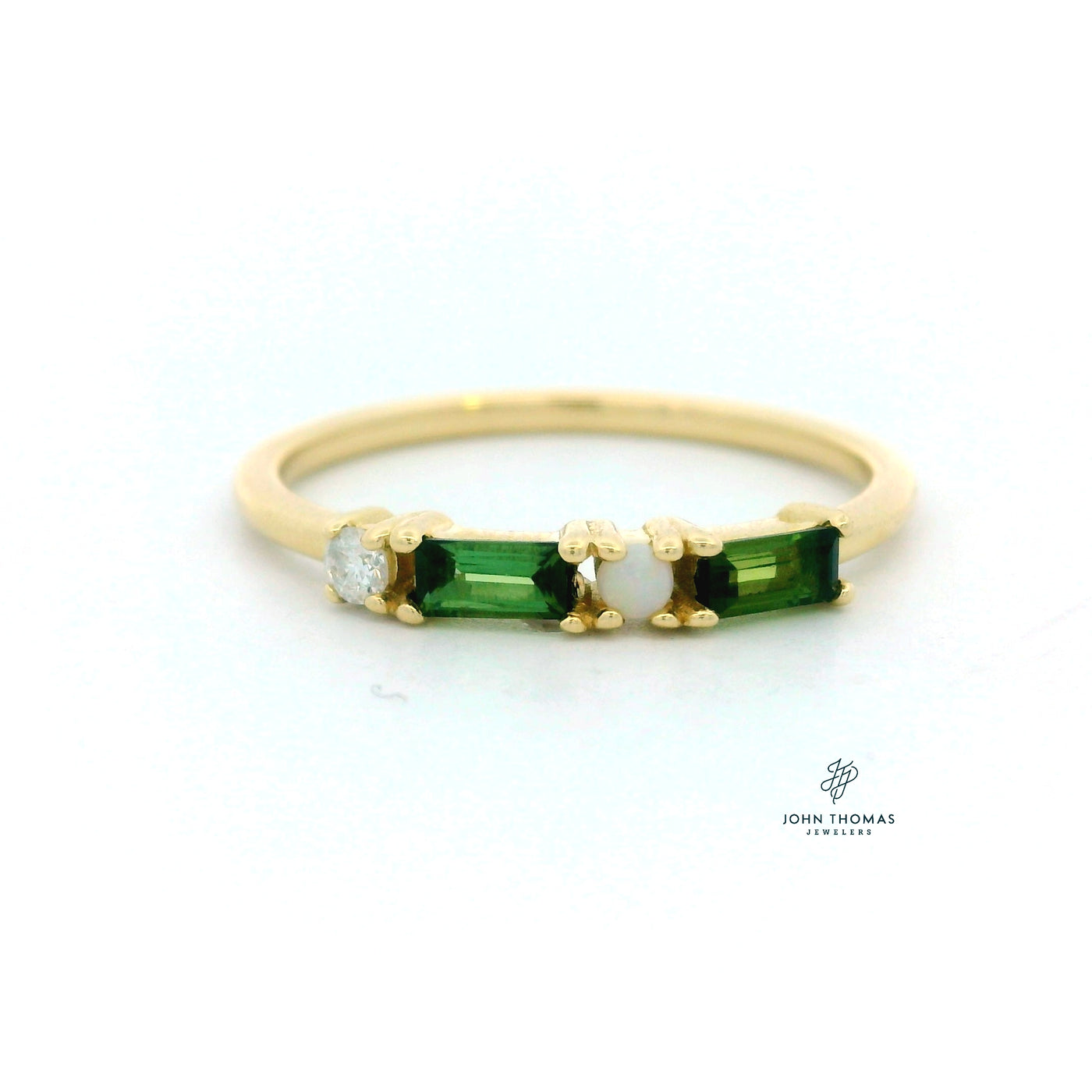 14KY GREEN TOURMALINE, OPAL, AND DIAMOND RING