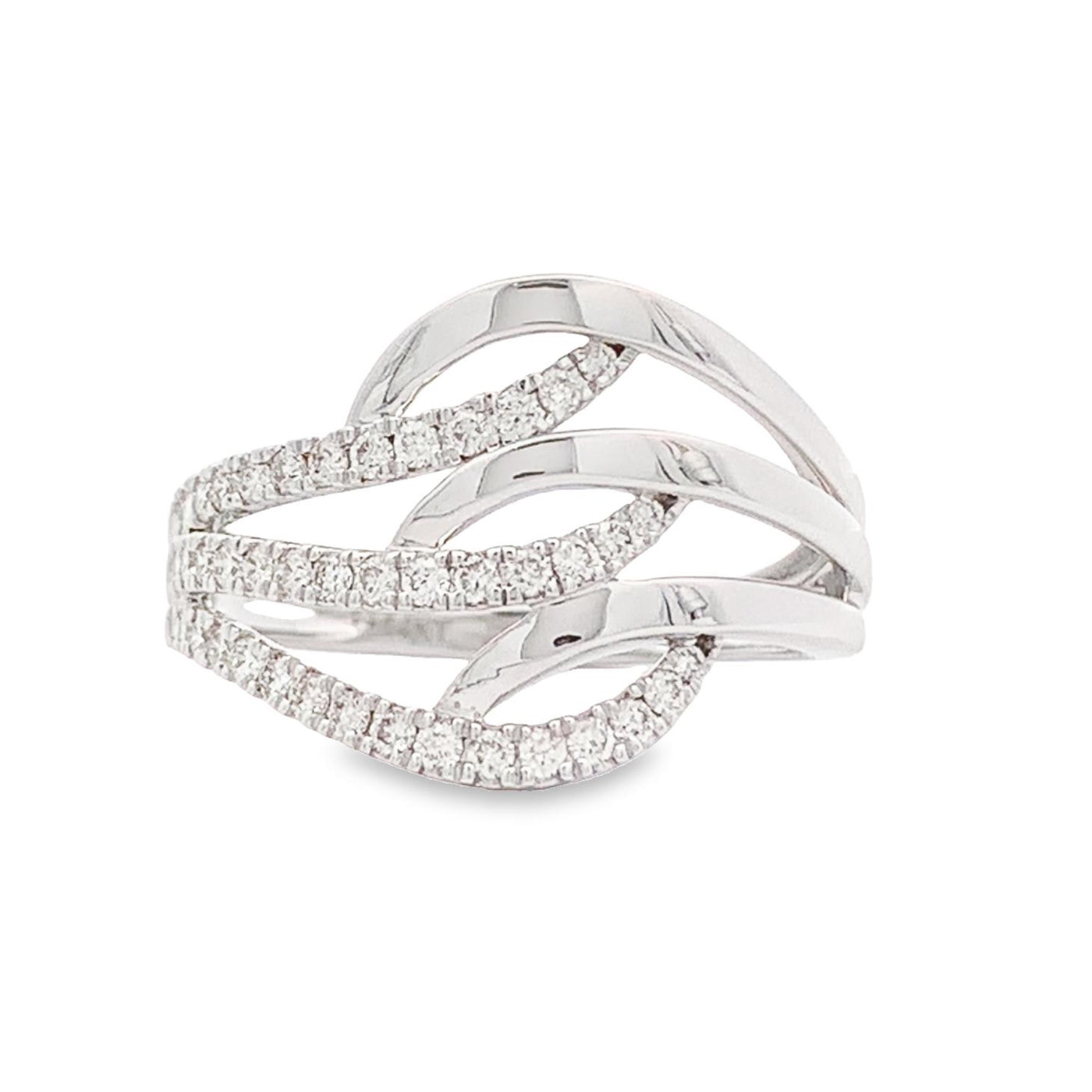 14K WHITE GOLD SIX ROW DIAMOND FASHION RING