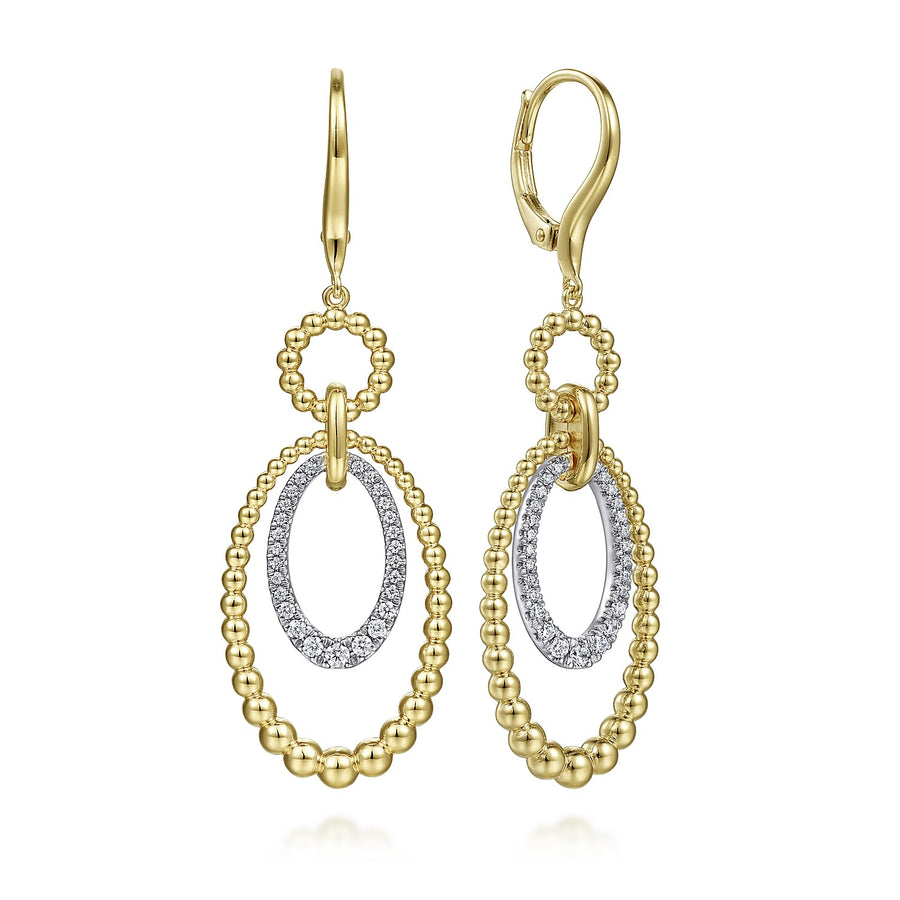 14KT White-Yellow Gold Bujukan Diamond Drop Earrings