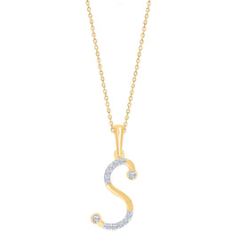 10K Yellow Gold "S" Initial Diamond Necklace with 18" Chain