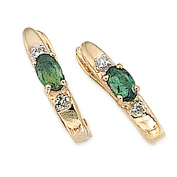 DIAMOND AND EMERALD HUGGIE EARRINGS IN 14K YELLOW GOLD
