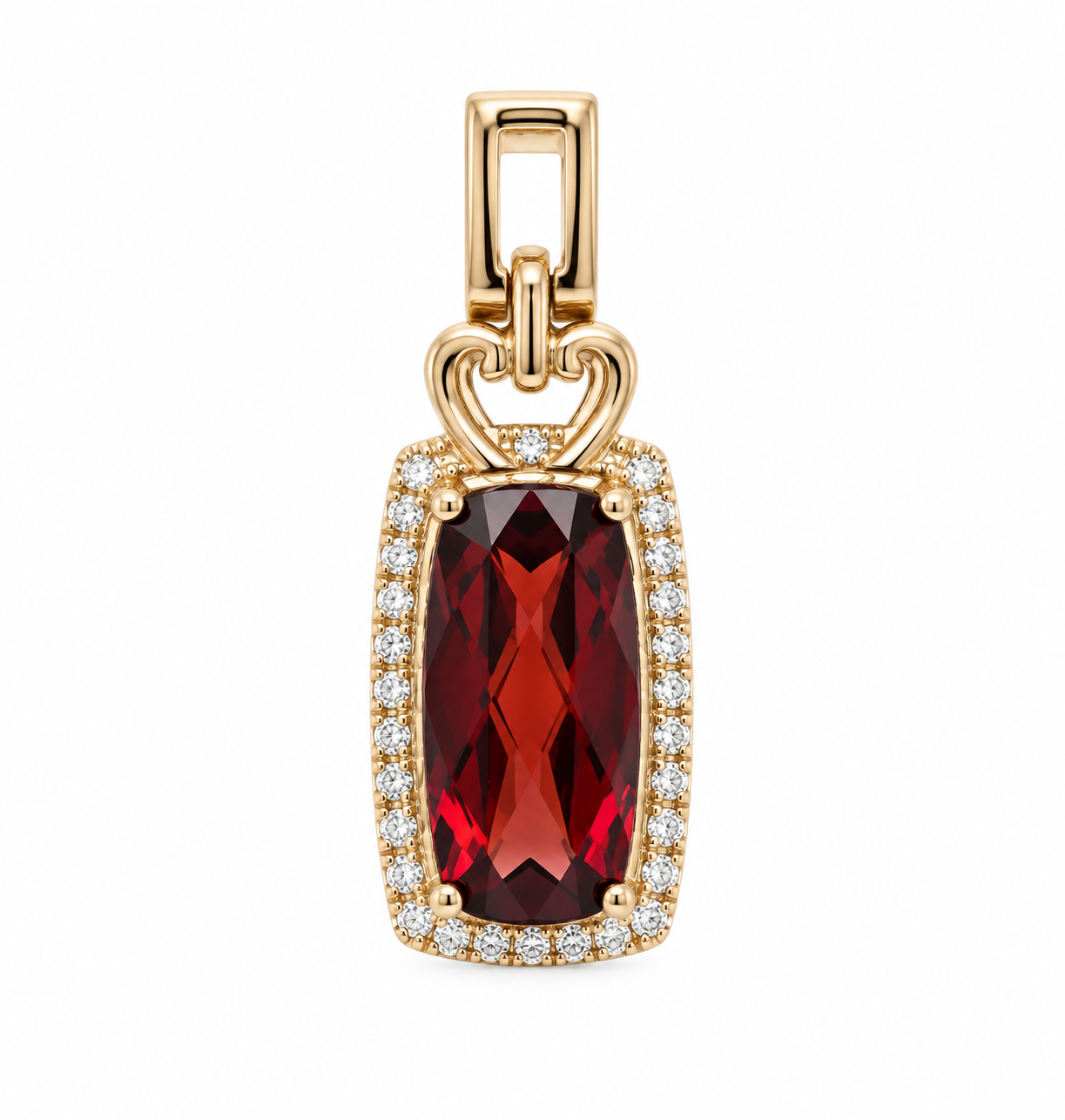 14K ELEGANT GARNET PENDANT WITH DIAMOND HALO ACCENT