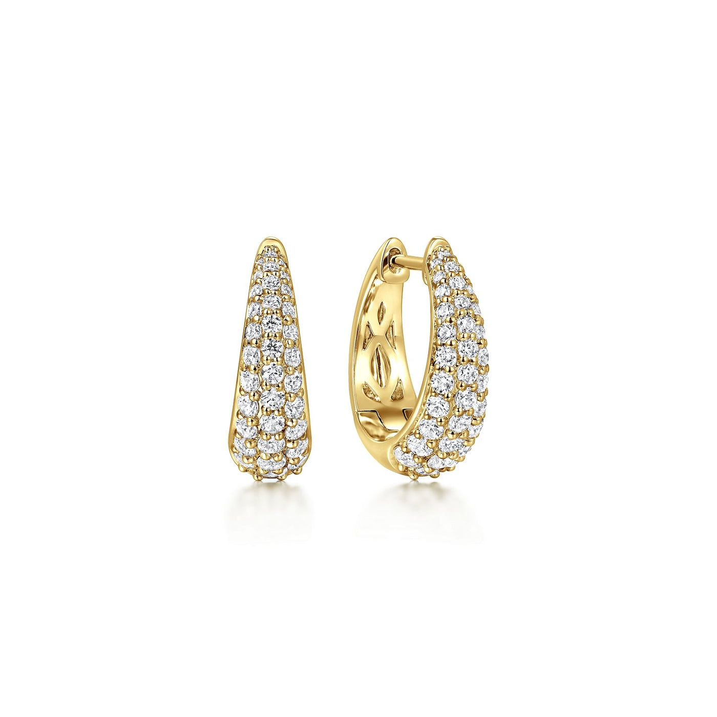 PAVE DIAMOND OVAL HUGGIE EARRINGS IN 14K YELLOW GOLD