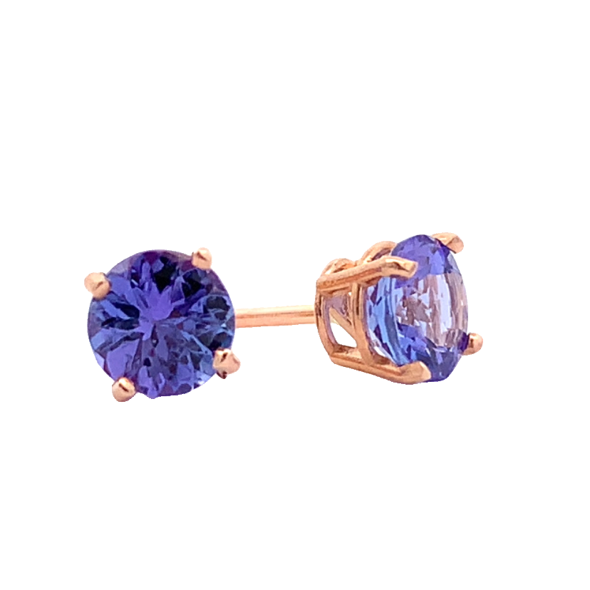 14K ROSE GOLD 5MM ROUND TANZANITE STUD EARRINGS