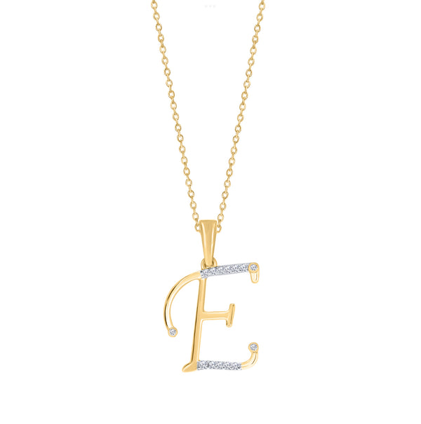 10K YELLOW GOLD "E" INITIAL DIAMOND NECKLACE WITH 18" CHAIN