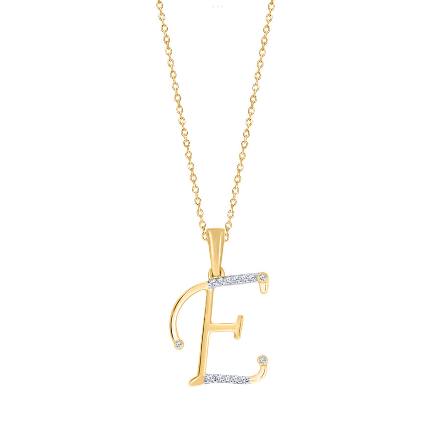 10K Yellow Gold "E" Initial Diamond Necklace with 18" Chain