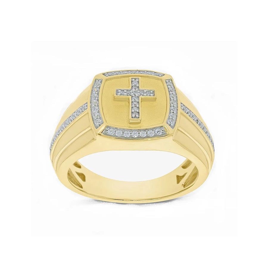 10 Karat Yellow Gent's Diamond Cross Ring