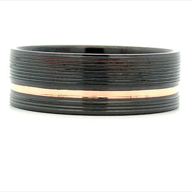 8MM Black Zirconium & 14K Rose Gold Ring - Size 10