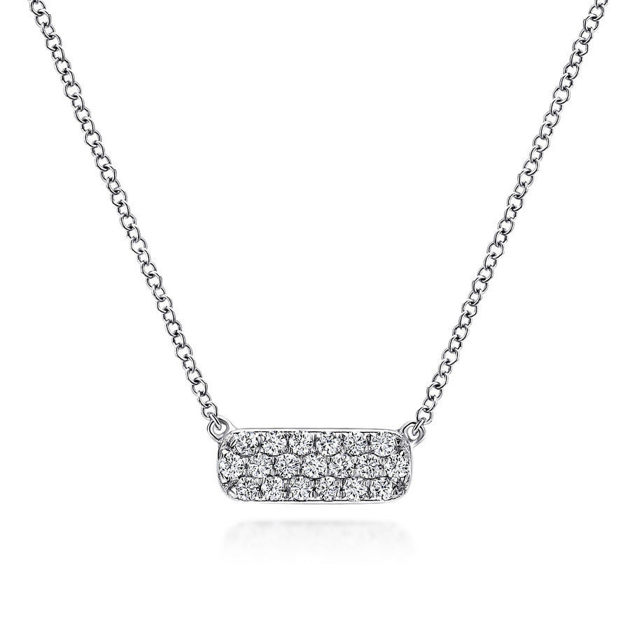 14KT White Gold Pave Diamond Bar Necklace