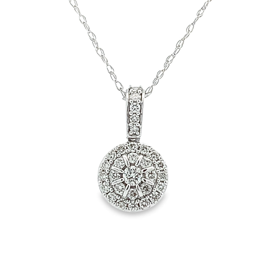 White Gold Round Diamond Necklace with Diamond Bail
