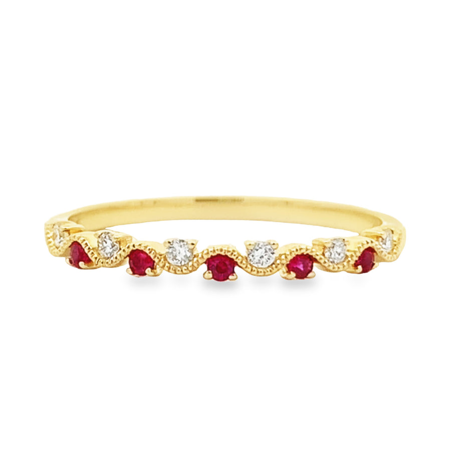 14K Yellow Gold Ruby & Diamond Stackable Ring