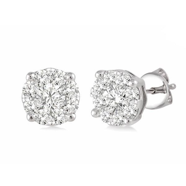 14KT White Gold Lovebright Diamond Cluster Earrings .75CTW