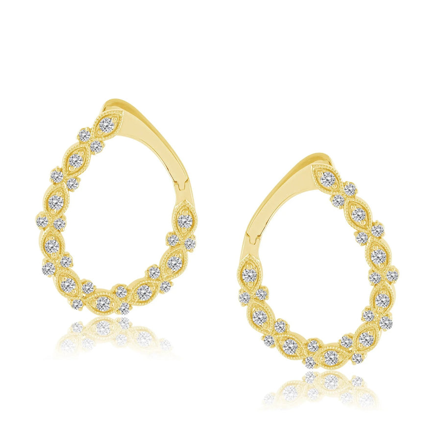 14K Yellow Gold.50CTW  Diamond Milgrain Earrings