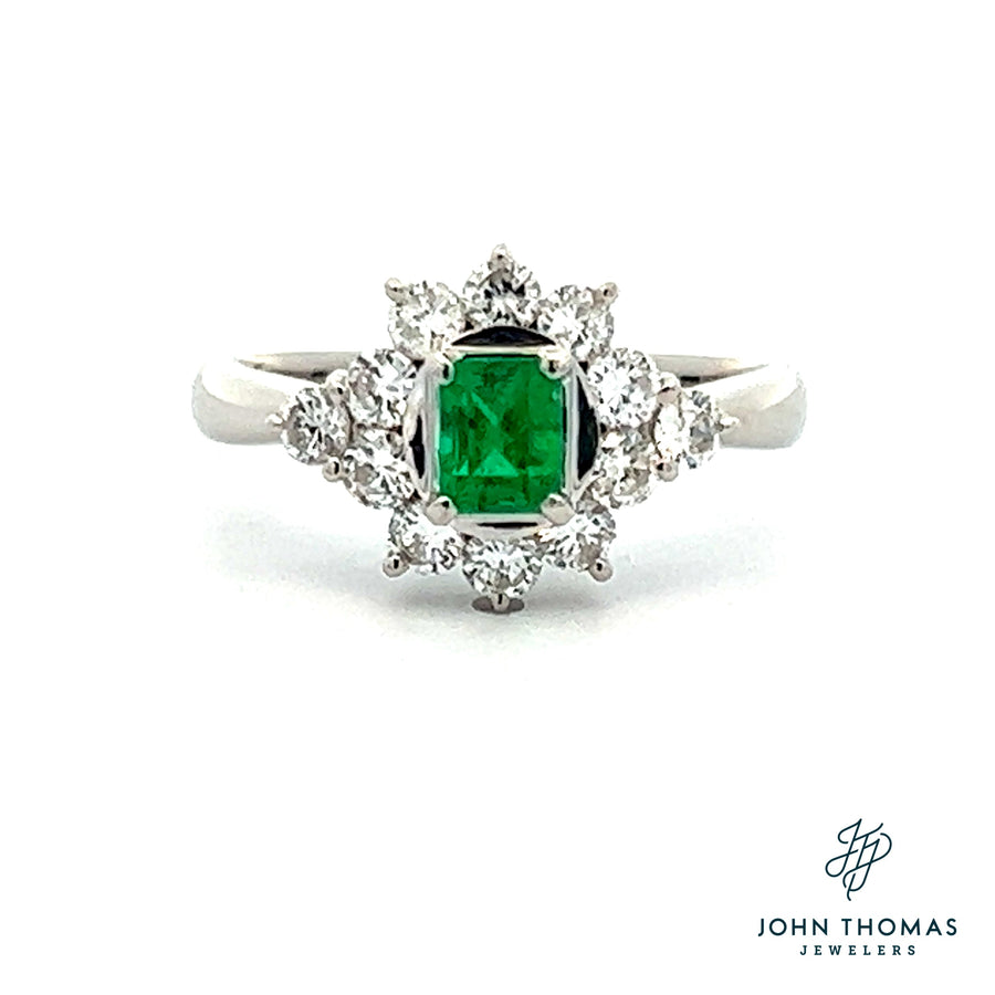 Platinum Columbian Emerald and .61CTW Diamond Ring