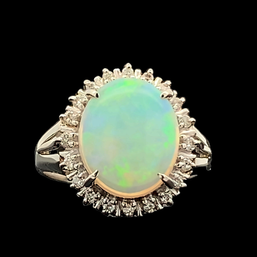 Platinum Australian Opal and Diamond Ring