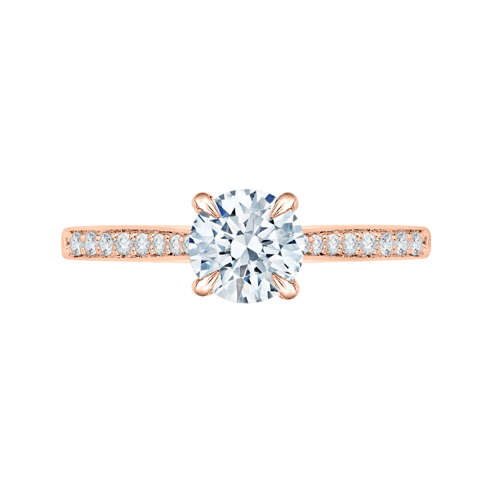14K Rose Gold Round Cut Diamond Solitaire with Accents Engagement Ring - John Thomas Jewelers.