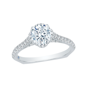 14K White Gold Round Diamond Floral Engagement Ring with Euro Shank (Semi-Mount) - John Thomas Jewelers.