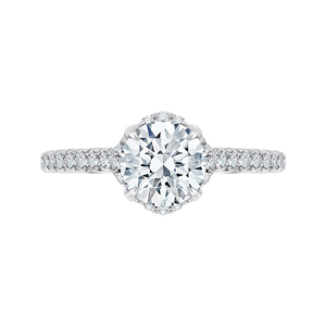 14K White Gold Round Diamond Floral Engagement Ring with Euro Shank (Semi-Mount) - John Thomas Jewelers.