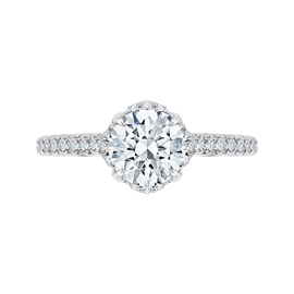 14K White Gold Round Diamond Floral Engagement Ring with Euro Shank (Semi-Mount) - John Thomas Jewelers.