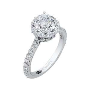 14K White Gold Round Diamond with Luxury Marquise Halo Engagement Ring (Semi-Mount) - John Thomas Jewelers.