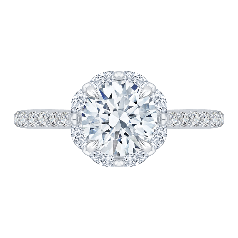 14K White Gold Round Diamond with Luxury Marquise Halo Engagement Ring (Semi-Mount) - John Thomas Jewelers.