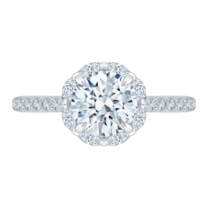14K White Gold Round Diamond with Luxury Marquise Halo Engagement Ring (Semi-Mount) - John Thomas Jewelers.