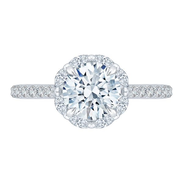 14K White Gold Round Diamond with Luxury Marquise Halo Engagement Ring (Semi-Mount) - John Thomas Jewelers.