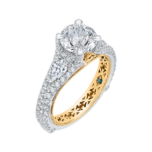 14K Two-Tone Gold Round Diamond Engagement Ring with Orante Accents (Semi-Mount) - John Thomas Jewelers.