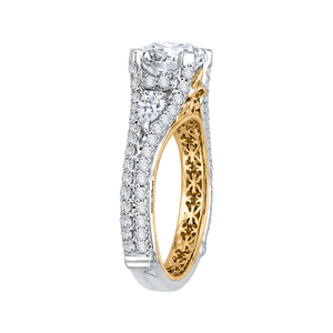 14K Two-Tone Gold Round Diamond Engagement Ring with Orante Accents (Semi-Mount) - John Thomas Jewelers.