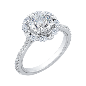 14K White Gold Round Diamond Halo Engagement Ring (Semi-Mount) - John Thomas Jewelers.