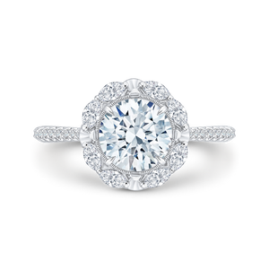 14K White Gold Round Diamond Halo Engagement Ring (Semi-Mount) - John Thomas Jewelers.
