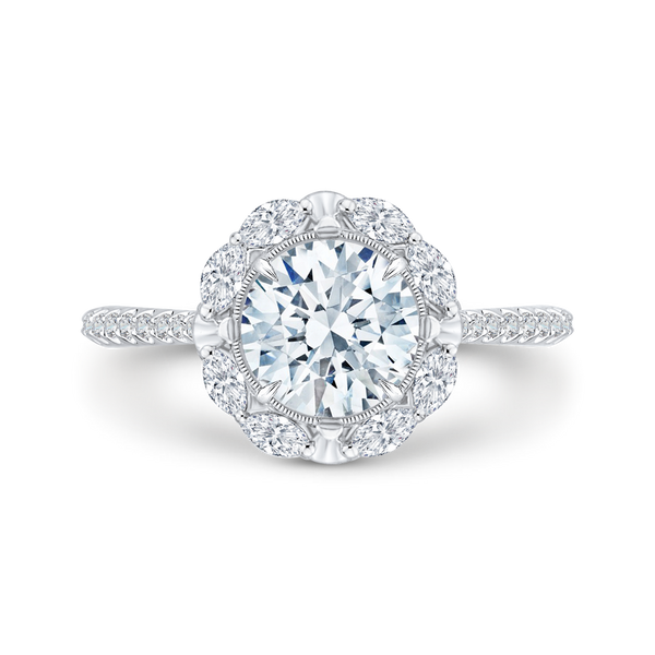 14K White Gold Round Diamond Halo Engagement Ring (Semi-Mount) - John Thomas Jewelers.