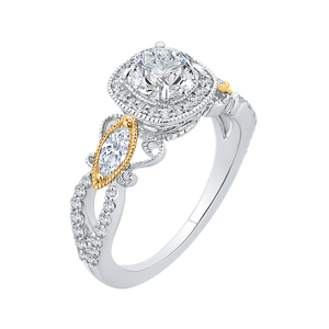 14K Two-Tone Gold Round Brilliant Diamond Halo Engagement Ring (Semi-Mount) - John Thomas Jewelers.