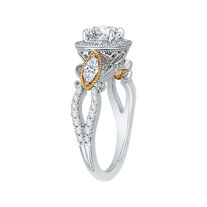 14K Two-Tone Gold Round Brilliant Diamond Halo Engagement Ring (Semi-Mount) - John Thomas Jewelers.
