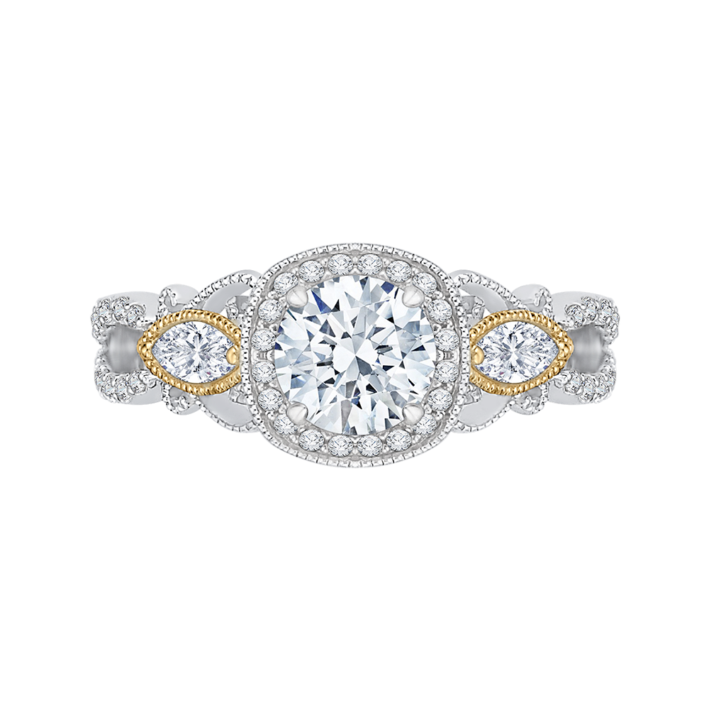 14K Two-Tone Gold Round Brilliant Diamond Halo Engagement Ring (Semi-Mount) - John Thomas Jewelers.