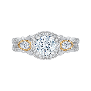 14K Two-Tone Gold Round Brilliant Diamond Halo Engagement Ring (Semi-Mount) - John Thomas Jewelers.