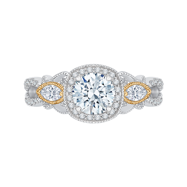 14K Two-Tone Gold Round Brilliant Diamond Halo Engagement Ring (Semi-Mount) - John Thomas Jewelers.