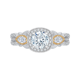 14K Two-Tone Gold Round Brilliant Diamond Halo Engagement Ring (Semi-Mount) - John Thomas Jewelers.