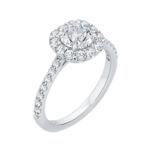 Round Diamond Halo Engagement Ring In 14K White Gold (Semi-Mount) - John Thomas Jewelers.