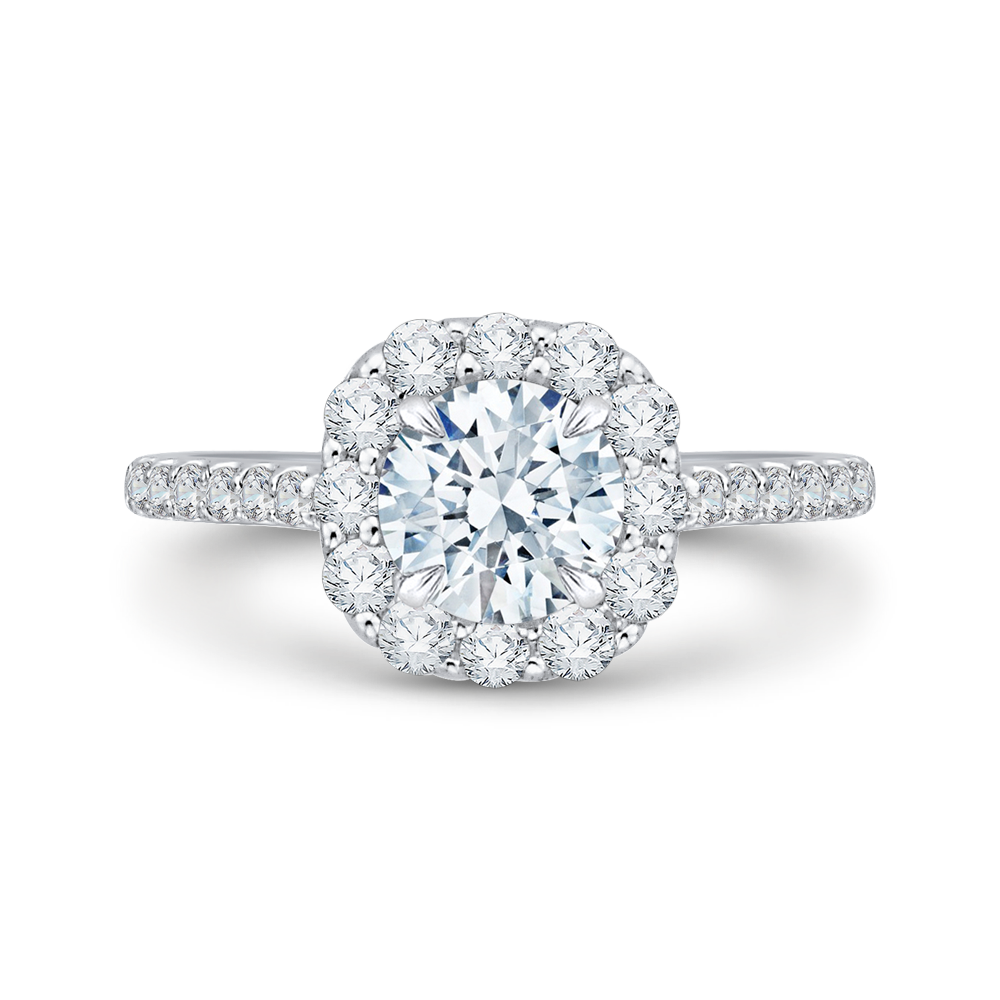 Round Diamond Halo Engagement Ring In 14K White Gold (Semi-Mount) - John Thomas Jewelers.