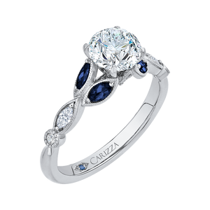14K White Gold Round Diamond Engagement Ring with Sapphire (Semi-Mount) - John Thomas Jewelers.