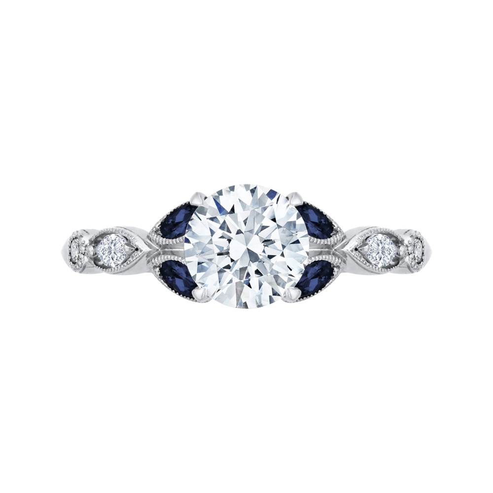 14K White Gold Round Diamond Engagement Ring with Sapphire (Semi-Mount) - John Thomas Jewelers.