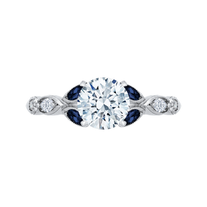 14K White Gold Round Diamond Engagement Ring with Sapphire (Semi-Mount) - John Thomas Jewelers.