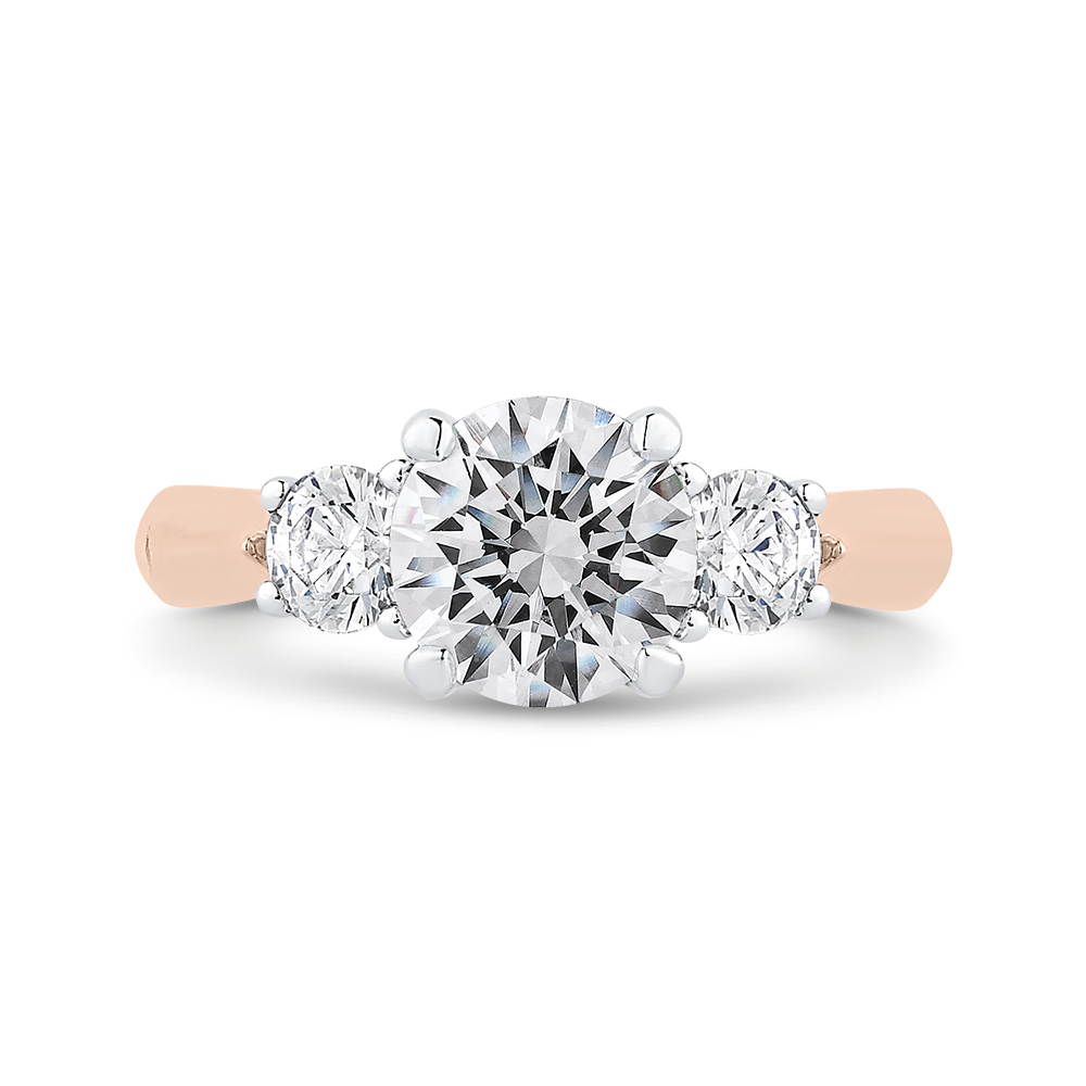 14K Two-Tone Gold Round Diamond Three-Stone Engagement Ring - John Thomas Jewelers.