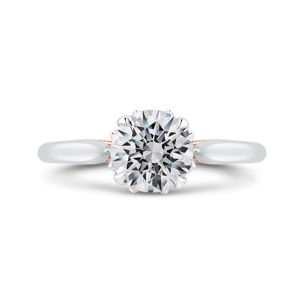 14K Two-Tone Gold Round Diamond Floral Engagement Ring (Semi-Mount) - John Thomas Jewelers.