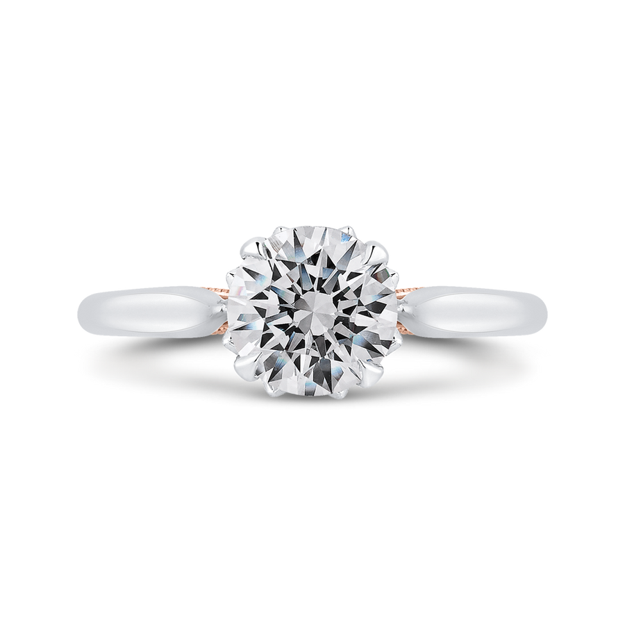 14K Two-Tone Gold Round Diamond Floral Engagement Ring (Semi-Mount) - John Thomas Jewelers.