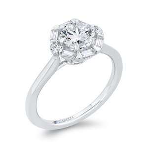 14K White Gold Halo Engagement Ring - Round Diamond  (Semi-Mount)