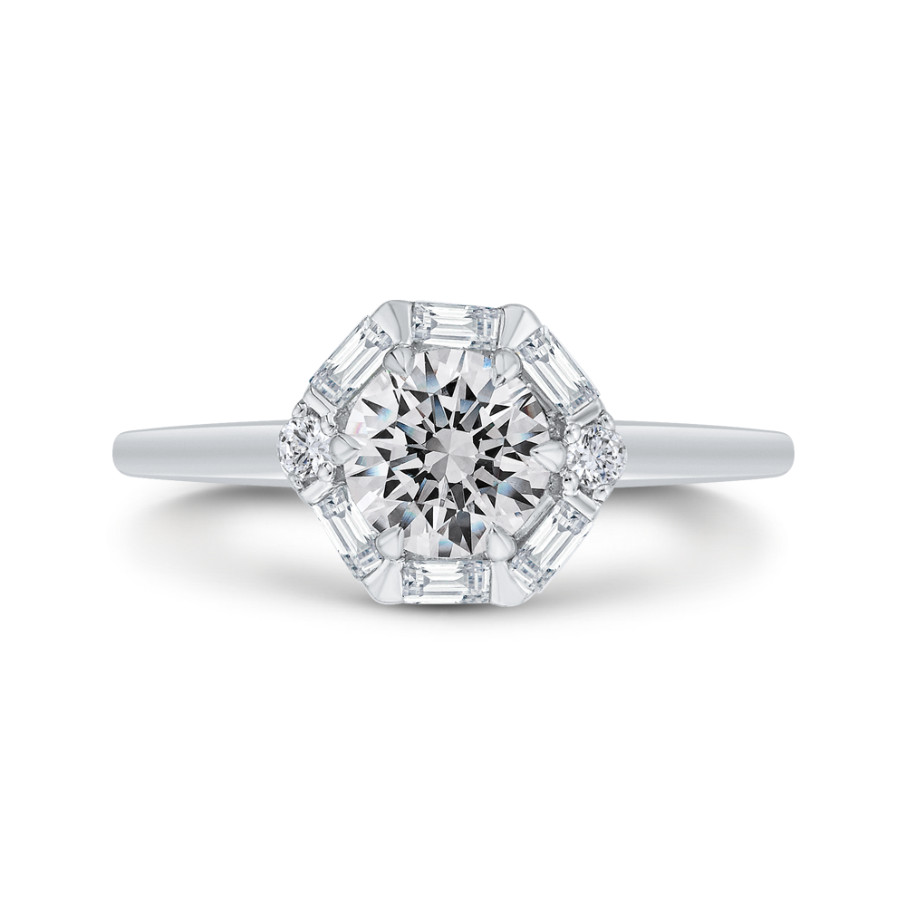 14K White Gold Halo Engagement Ring - Round Diamond  (Semi-Mount)