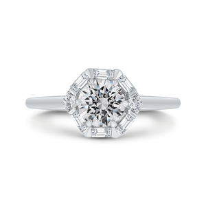 14K White Gold Halo Engagement Ring - Round Diamond  (Semi-Mount)